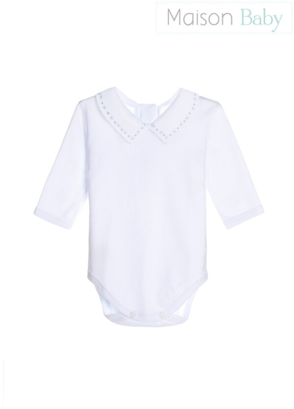 Body Gola Bordada - Azul Bebe - Menino