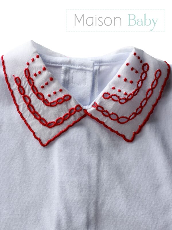Body gola bordada festonê vermelho - Maison Baby