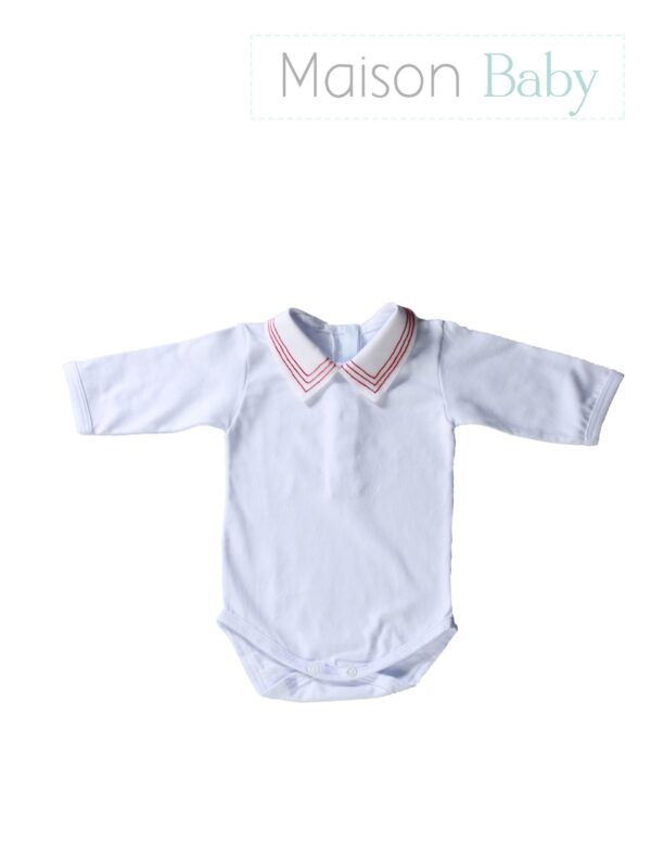 Body gola bordada risco vermelho - Maison Baby