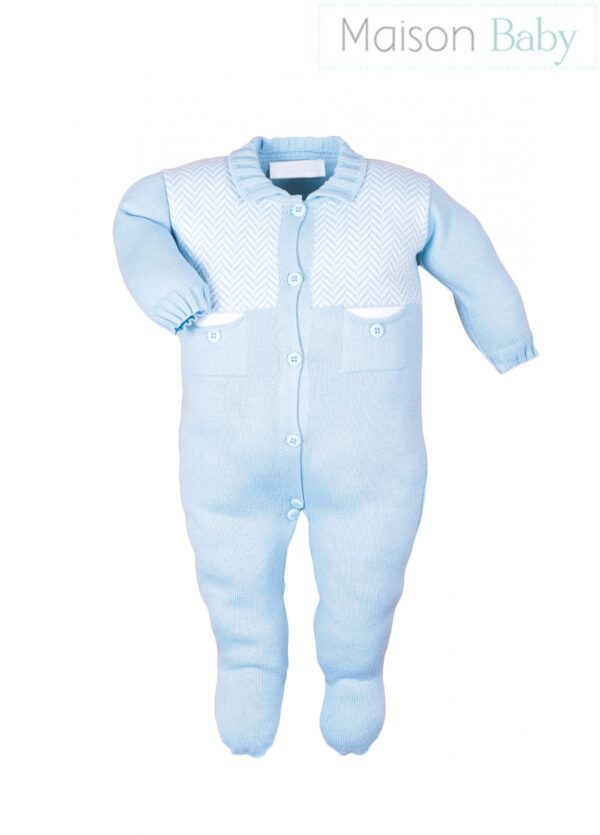 Saida de Maternidade Macacão Jacard  Azul- Menino