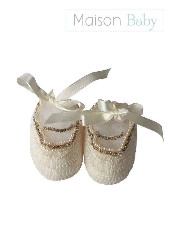 Sapatinho em crochê com Strass - Marfim