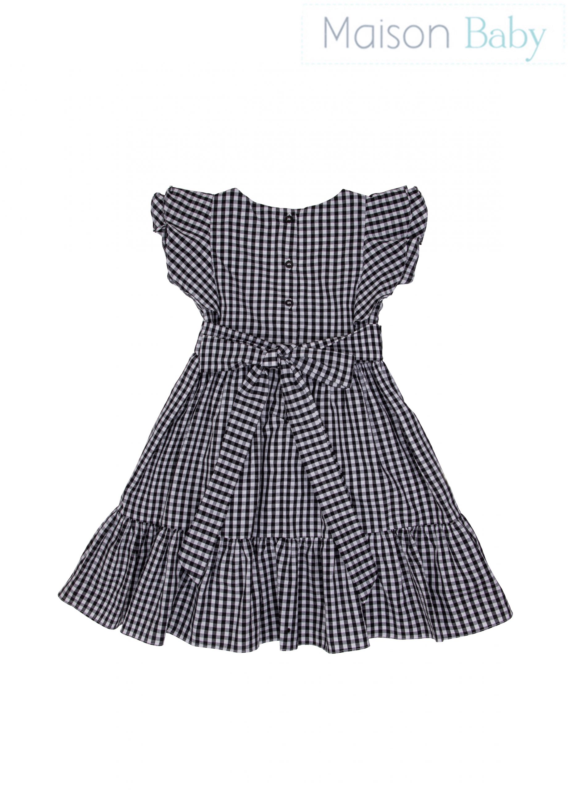 Vestido Midi INFANTIL Xadrez Preto com Alças de Amarração - Gabrielle